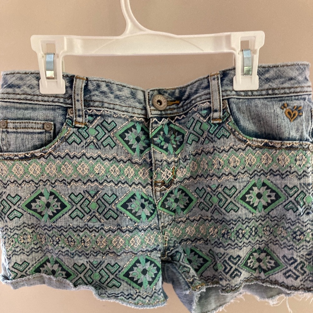Justice Aqua and White Designed Jean Shorts